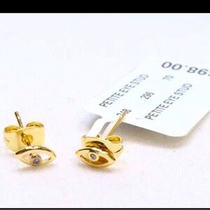 Eye Stud Earrings Gold Plated Over .925 Sterling Petite
